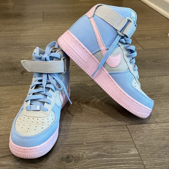 Nike Air Force 1 High Top Sneakers Womens US 6 Girls Pink Blue Tennis Shoe 36.5 - Picture 1 of 10
